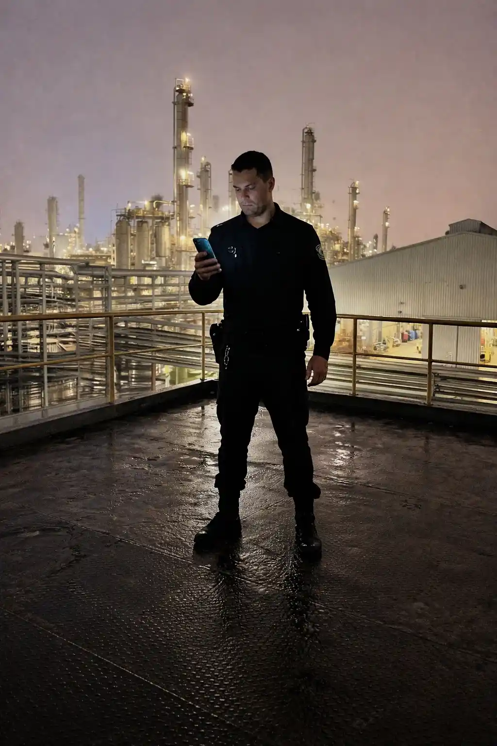 Segurança patrimonial no Brasil: vigilante em ronda noturna